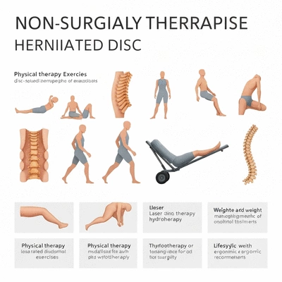 Illustration of non-surgical therapies for herniated discs